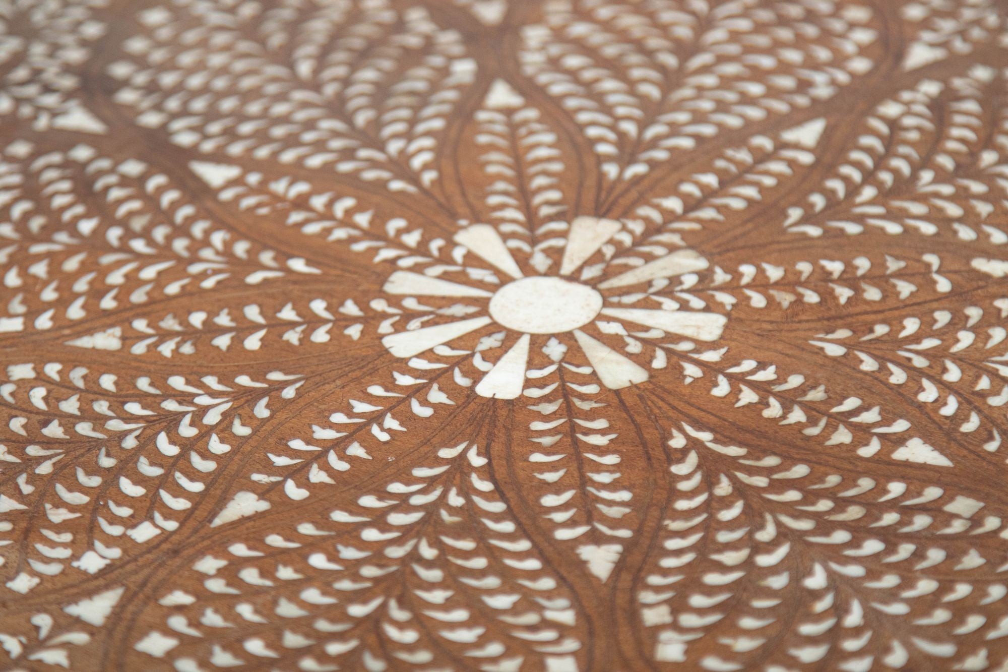 Anglo Indian Mughal Teak Wood Round Side Table with Bone Inlaid