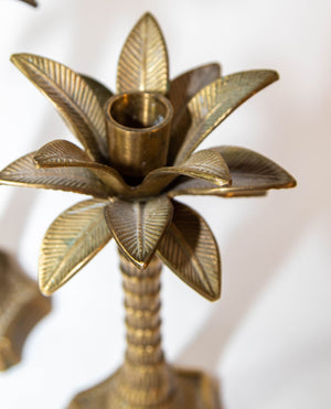 Vintage Brass Moroccan Palm Tree Candlestick Holders Set of 2