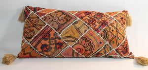 Vintage Pillow in Colorful Embroidered Fabric Patchwork Rajasthan India
