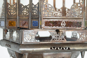 Vintage Moroccan Hanging Lantern Clear and Multicolor Glass Made in Marrakech