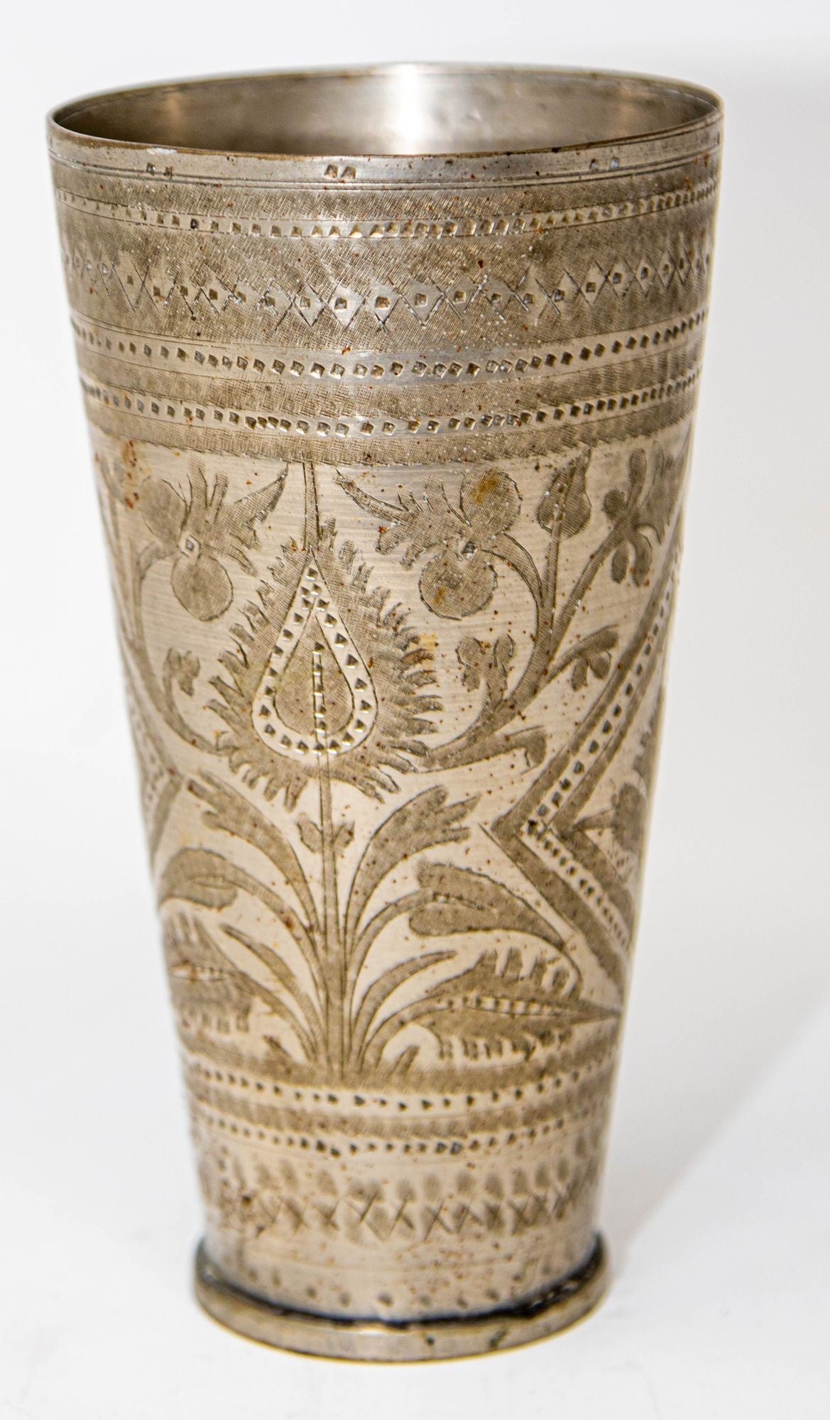 Antique Metal Engraved Beaker or Vase from India 1940s