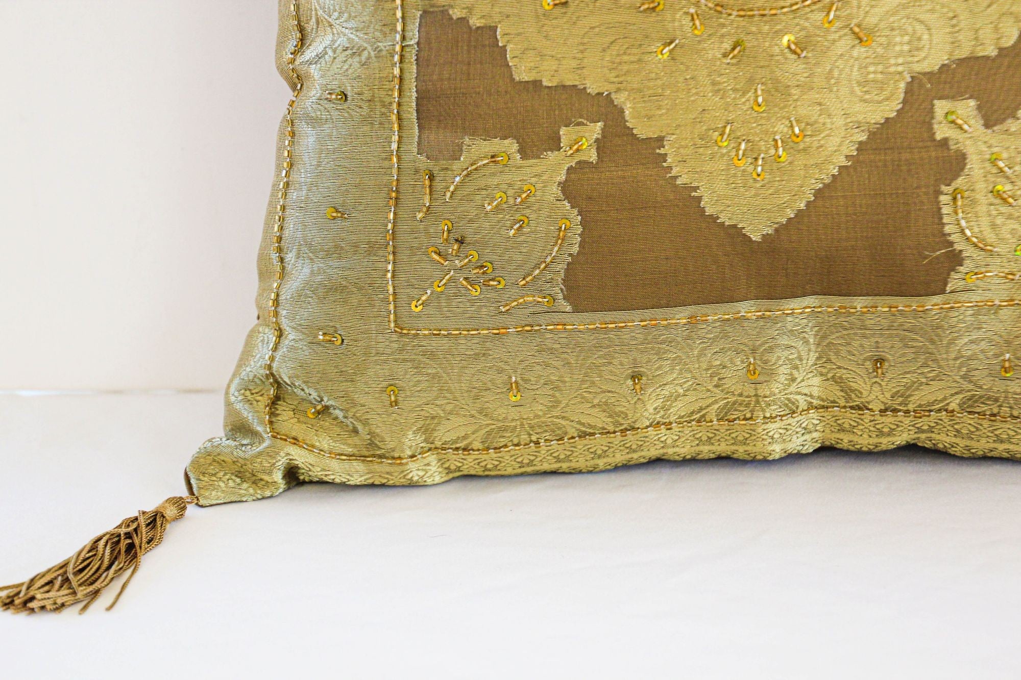 Gold Moorish throw Pillows Embellished with Sequins and Beads a Pair