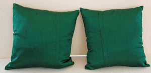 Emerald Green Moorish Throw Pillows Embellished with Sequins and Beads a Pair