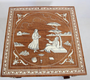 Anglo Indian Mughal Teak Inlaid Square Side Table