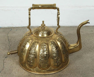 Moroccan Brass Tea Kettle on Stand Handcrafted in Fez Morocco 1930