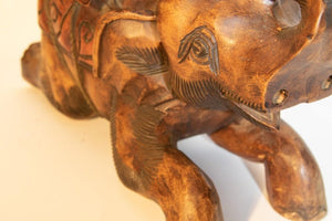 Vintage Asian Elephant Hand-Carved Wooden Stool