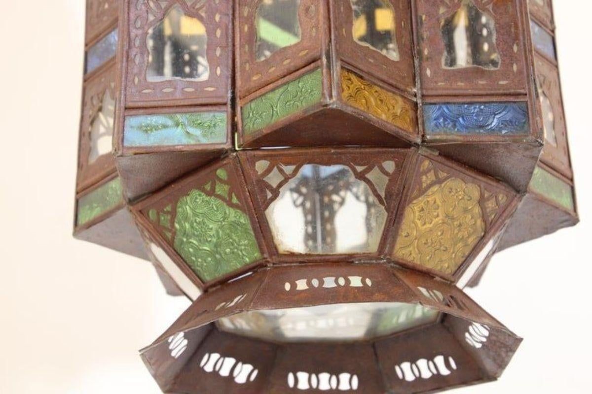 Late 20th Century Moroccan Moorish Hanging Glass Lantern