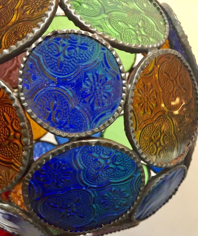 Handcrafted Moroccan Moorish Glass Orb Lantern with Multi-Color Glass