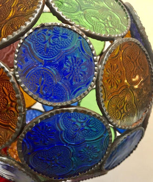 Handcrafted Moroccan Moorish Glass Orb Lantern with Multi-Color Glass
