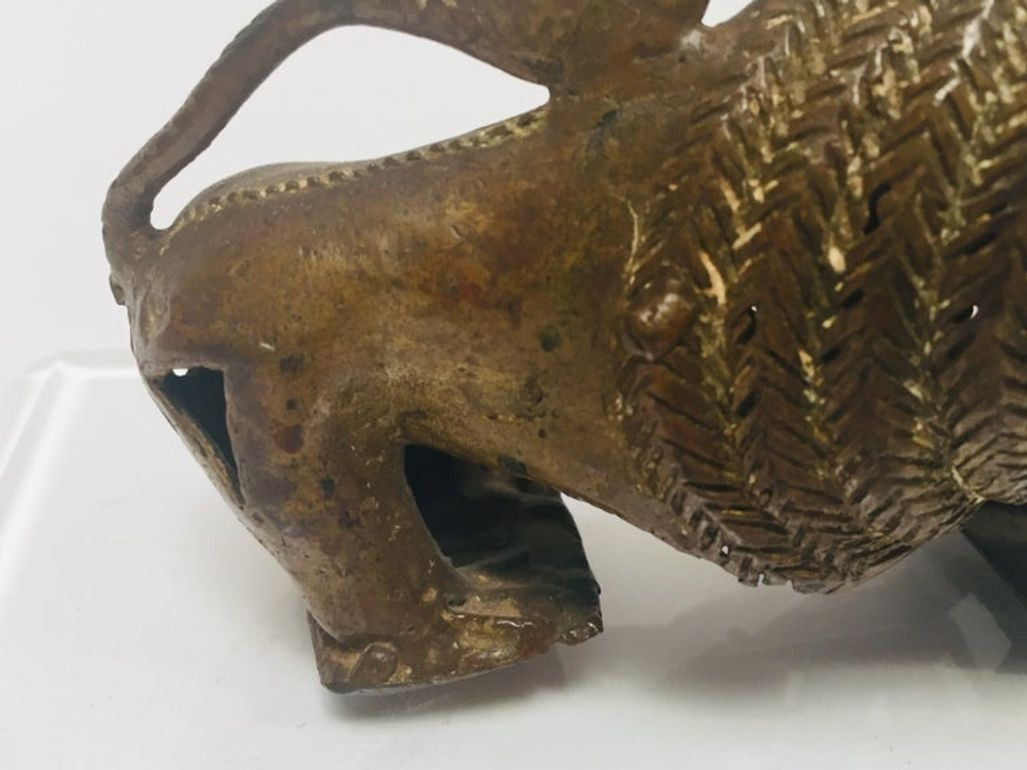 Vintage West African Cast-Brass Mythical Lion Folk Art Sculpture, circa 1960