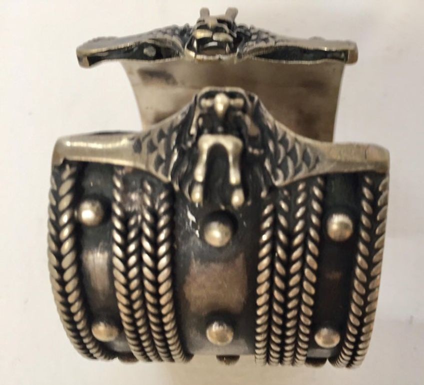 Vintage Moroccan Berber Tribal Bracelet, Handcrafted Metal Cuff, 1950