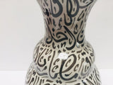 Moroccan Ceramic Vase with Arabic Black Calligraphy Writing Moorish Glazed Fez