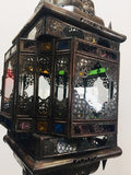 Moroccan Hall Lantern Light Fixture with Multi-Color Glass Moorish Style
