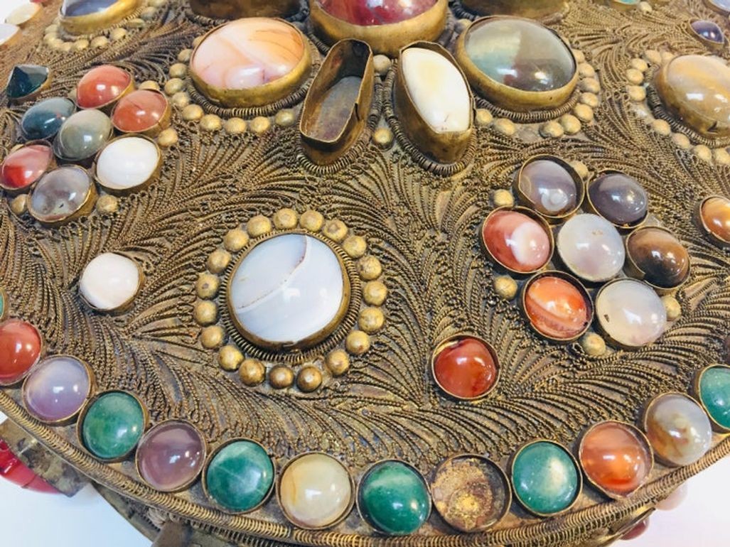 Vintage Agate Inlaid Moorish Wedding Jewelry Dressing Box