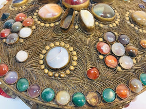 Large Vintage Agate Inlaid Moorish Wedding Jewelry Dressing Box