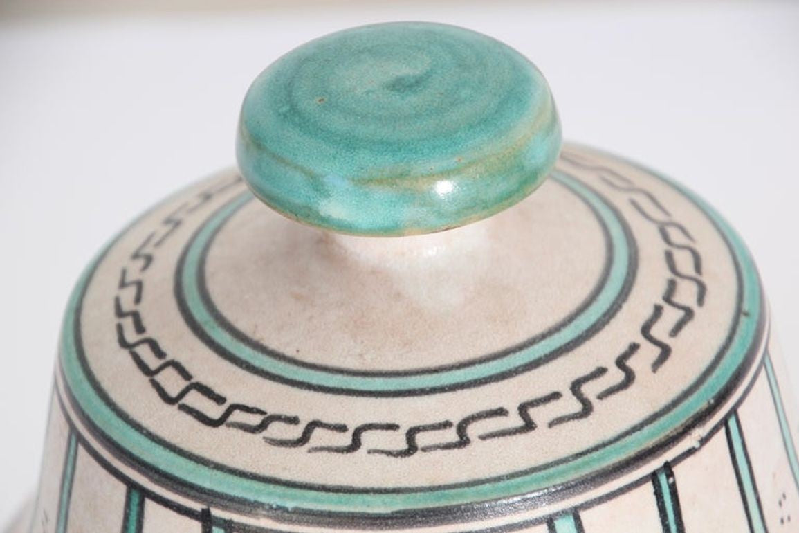 Moroccan Ceramic Glazed Covered Urn Handcrafted in Fez Morocco