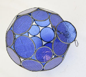 Handcrafted Moroccan Moorish Glass Orb Lantern with Blue Glass