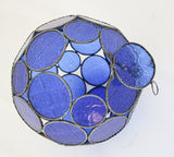 Handcrafted Moroccan Moorish Glass Orb Lantern with Blue Glass