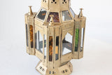 Moroccan Candle Lantern in Moorish Gilt Metal and Glass