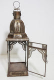 Moroccan Metal Candle Lantern in Moorish Square Metal and Clear Glass