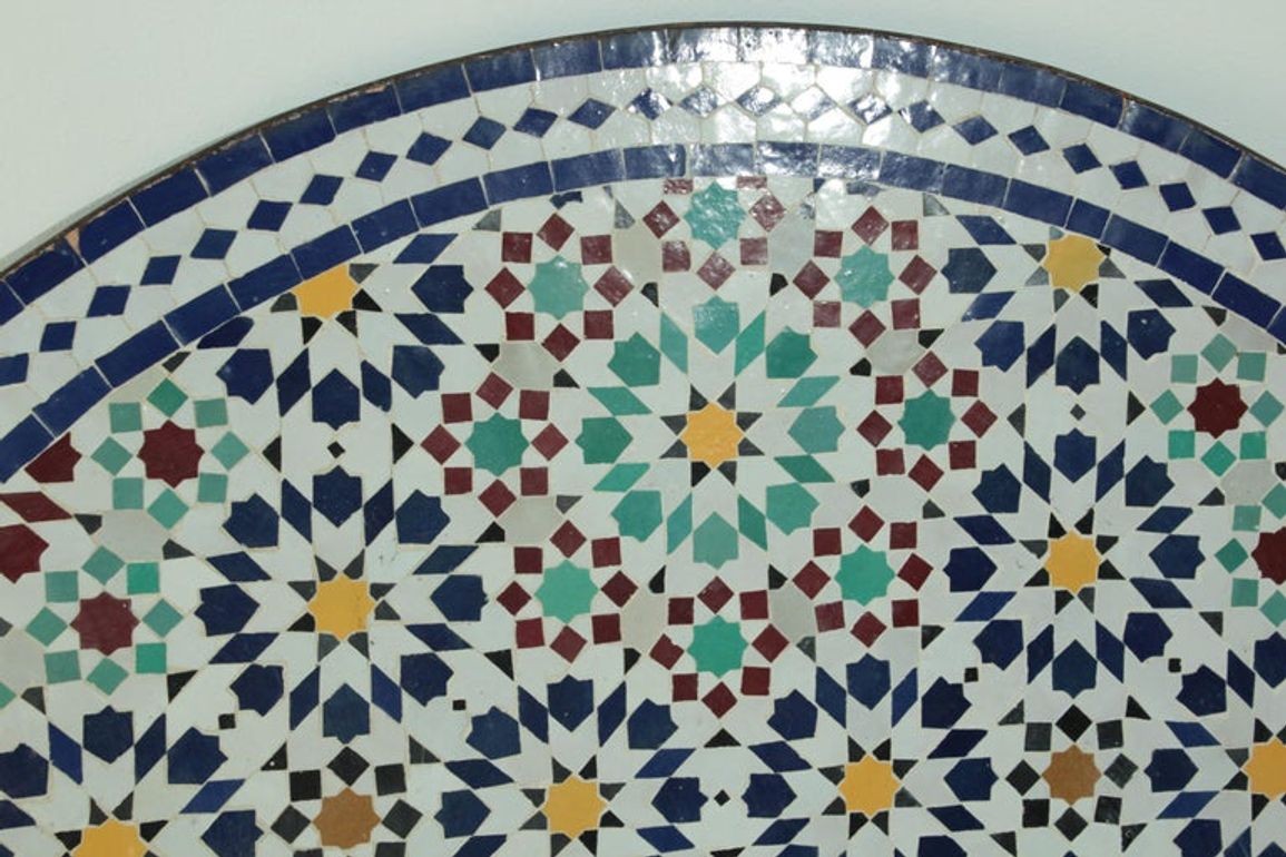 Moroccan Round Mosaic Outdoor Tile Table in Fez Moorish Design