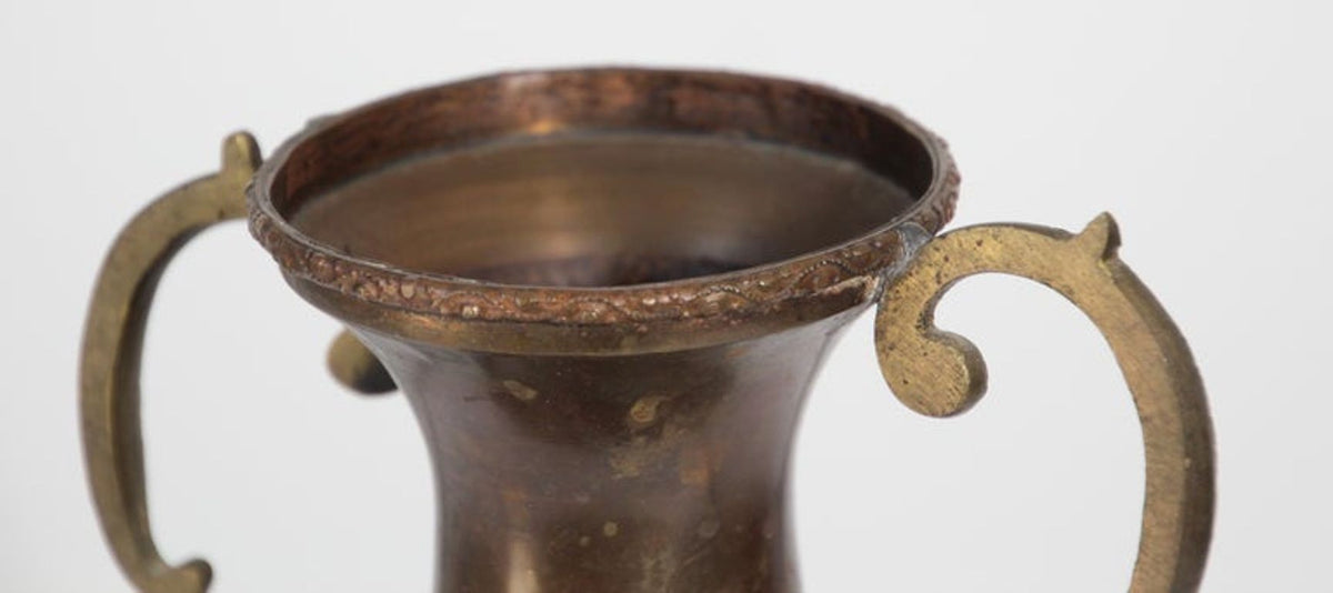 Moorish Copper Footed Vase, Handmade Turkish Design, Mid-20th Century