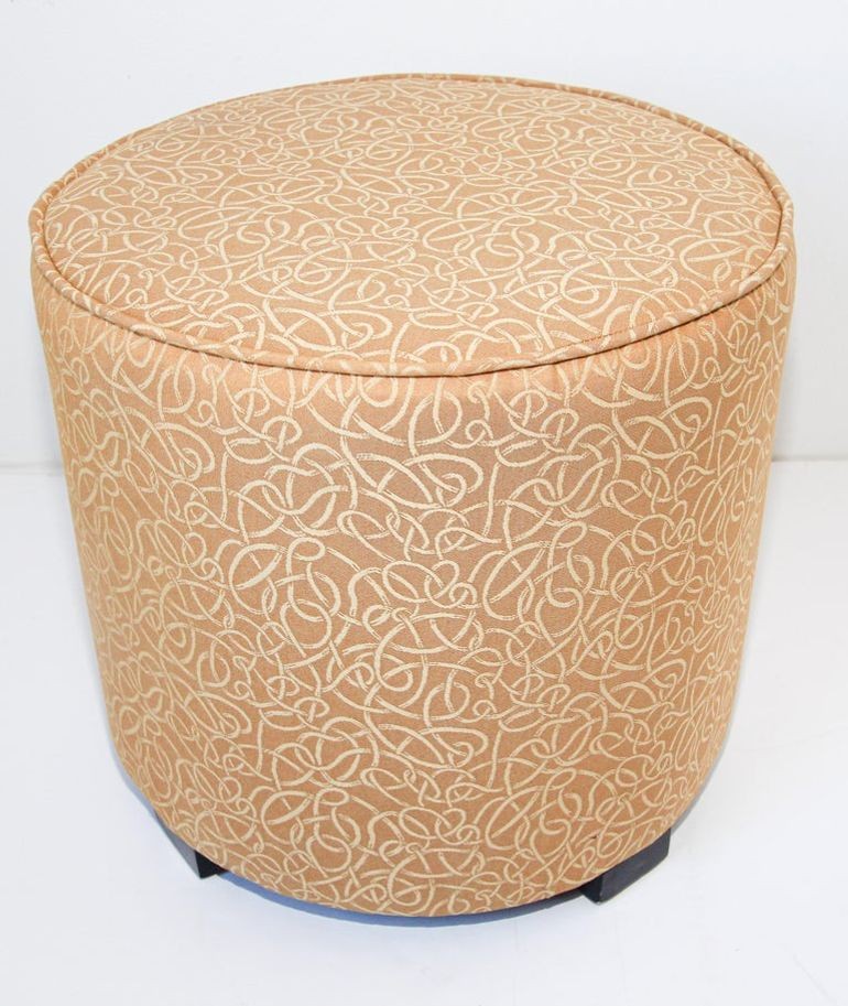 Moroccan Art Deco Style Pouf Upholstered in Gold Fabric Stool