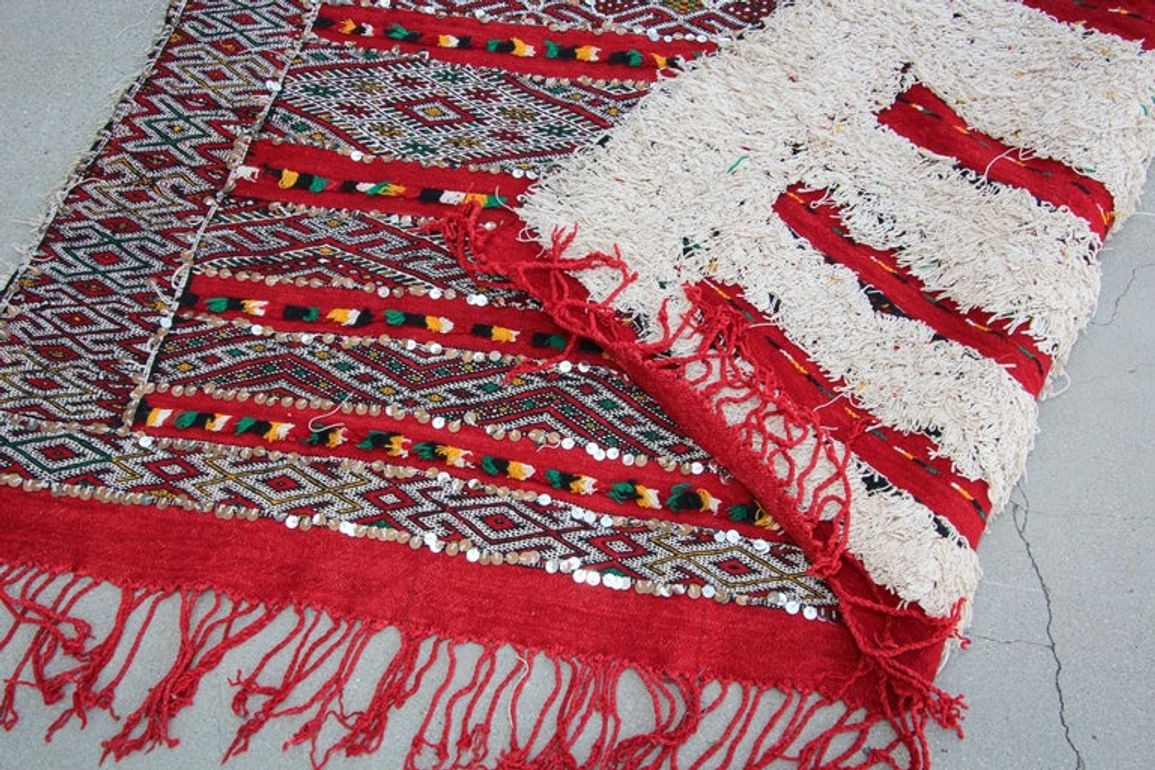 1960s Moroccan Vintage Berber Textile with Sequins North Africa, Handira