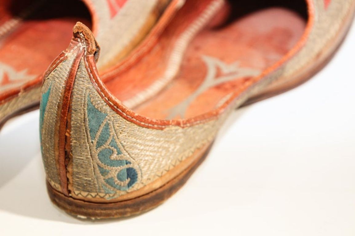 Antique Leather Mughal Shoes with Gold Embroidered