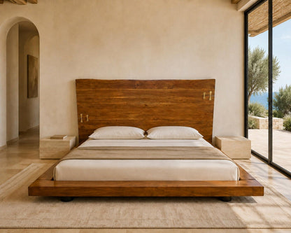 American Organic Modern Live-Edge Queen Platform Bed with Brass Inlays — detail view 2