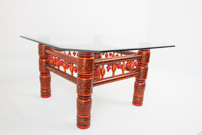 Rajasthani Hand-Painted Coffee Table, Glass Top, Vintage India, 1950 — India