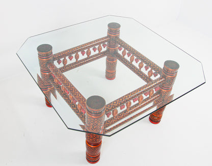 Rajasthani Hand-Painted Coffee Table, Glass Top, Vintage India, 1950 — India