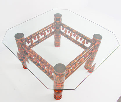 Rajasthani Hand-Painted Coffee Table, Glass Top, Vintage India, 1950 — India