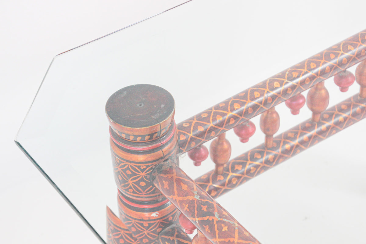 Rajasthani Hand-Painted Coffee Table, Glass Top, Vintage India, 1950 — India
