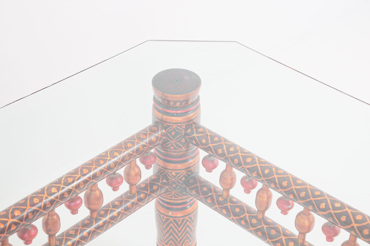 Rajasthani Hand-Painted Coffee Table, Glass Top, Vintage India, 1950 — India