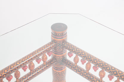 Rajasthani Hand-Painted Coffee Table, Glass Top, Vintage India, 1950 — India