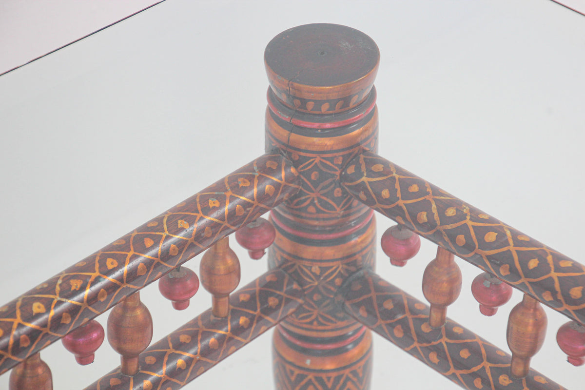 Rajasthani Hand-Painted Coffee Table, Glass Top, Vintage India, 1950 — India
