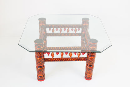 Rajasthani Hand-Painted Coffee Table, Glass Top, Vintage India, 1950 — India