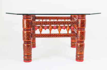 Rajasthani Hand-Painted Coffee Table, Glass Top, Vintage India, 1950 — India