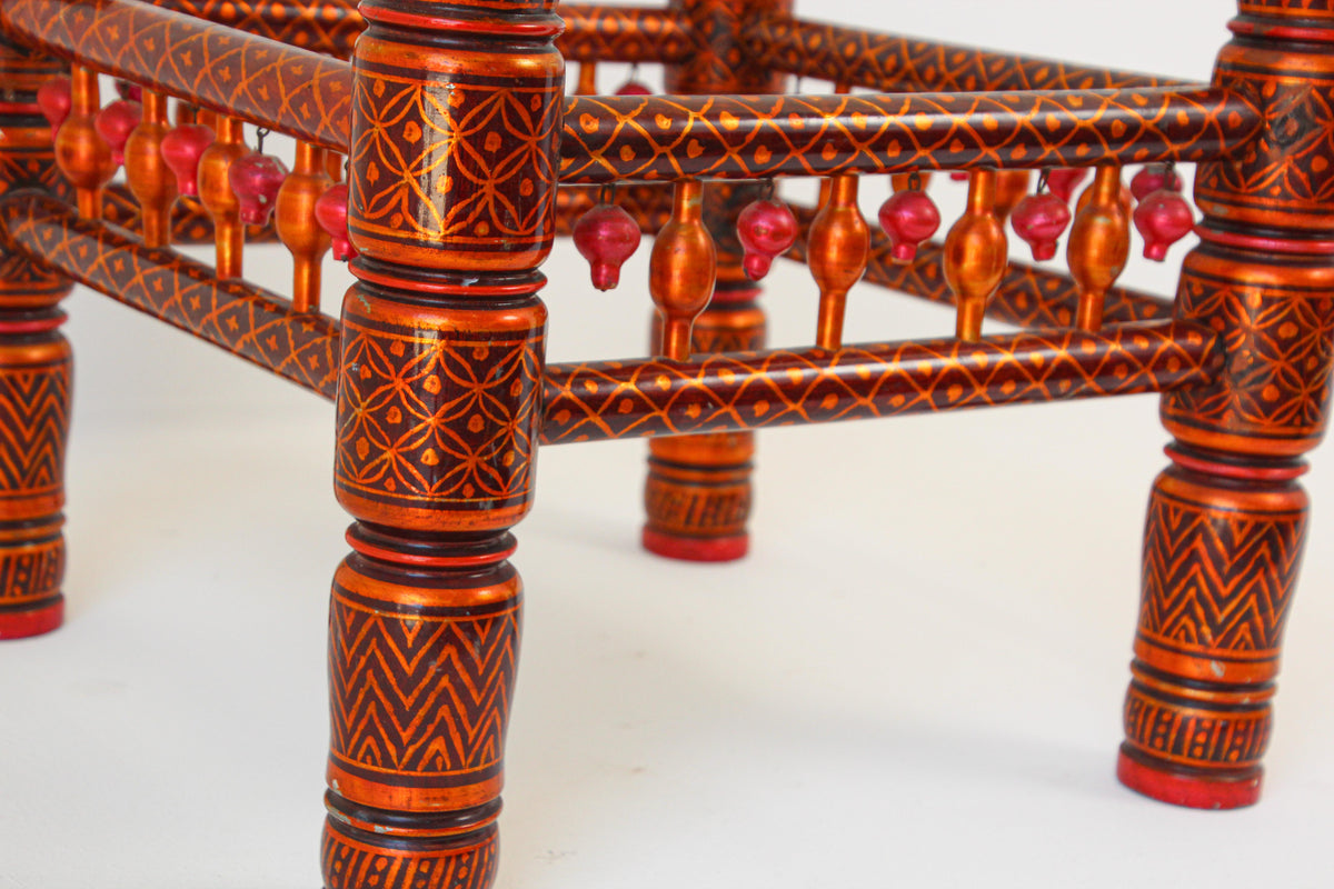 Rajasthani Hand-Painted Coffee Table, Glass Top, Vintage India, 1950 — India
