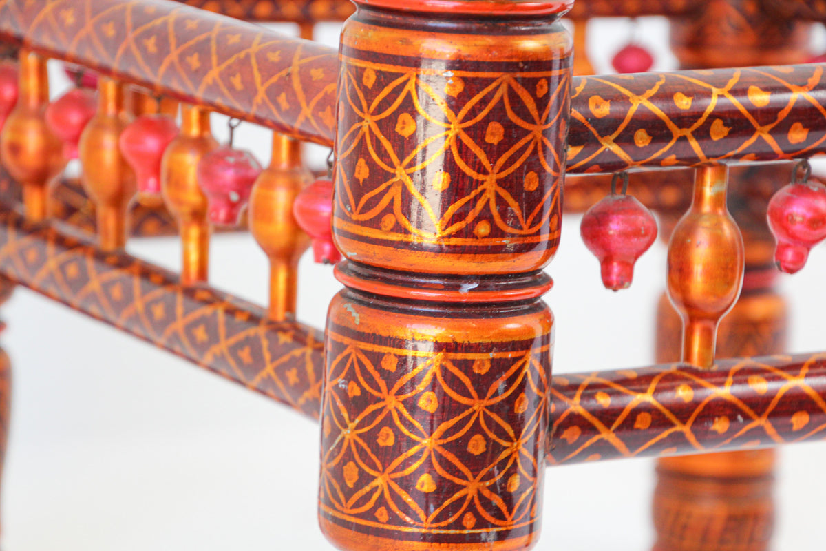 Rajasthani Hand-Painted Coffee Table, Glass Top, Vintage India, 1950 — India
