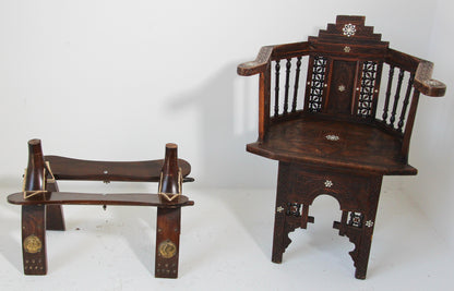 Vintage Egyptian Camel Saddle Stool, Hand-Crafted Wood & Brass, 1960s — Egypt