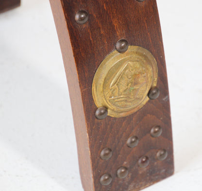 Vintage Egyptian Camel Saddle Stool, Hand-Crafted Wood & Brass, 1960s — Egypt
