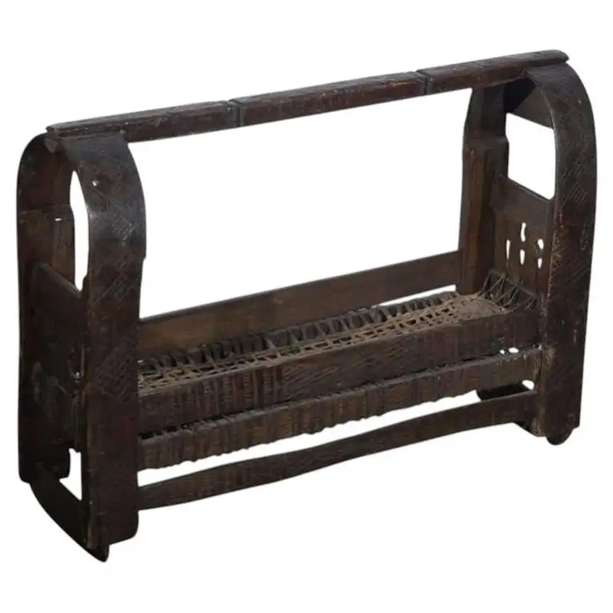 Antique Indian Tribal Carved-Wood Infant Cradle with Woven Bed, circa 1900 — additional view 9