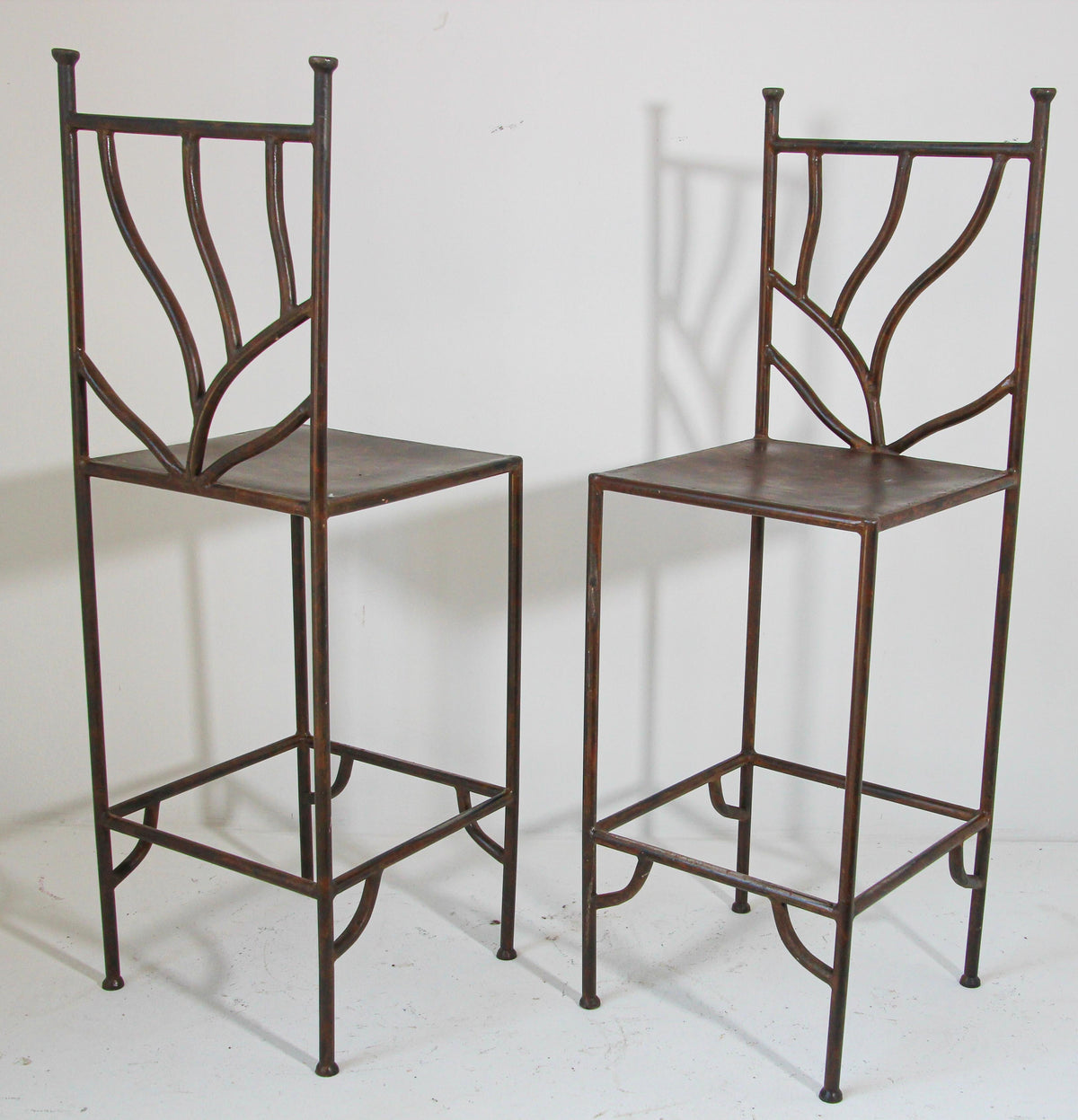 Spanish Wrought Iron Barstools with Back Set of Six — detail view 7