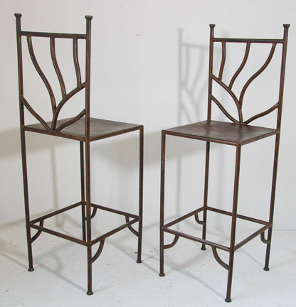 Spanish Wrought Iron Barstools with Back Set of Six — detail view 7