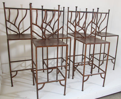 Spanish Wrought Iron Barstools with Back Set of Six — detail view 2