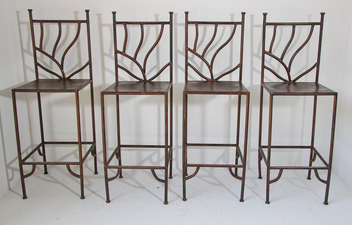 Spanish Wrought Iron Barstools with Back Set of Six — detail view 3