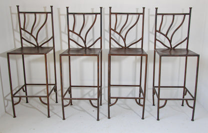 Spanish Wrought Iron Barstools with Back Set of Six — detail view 3