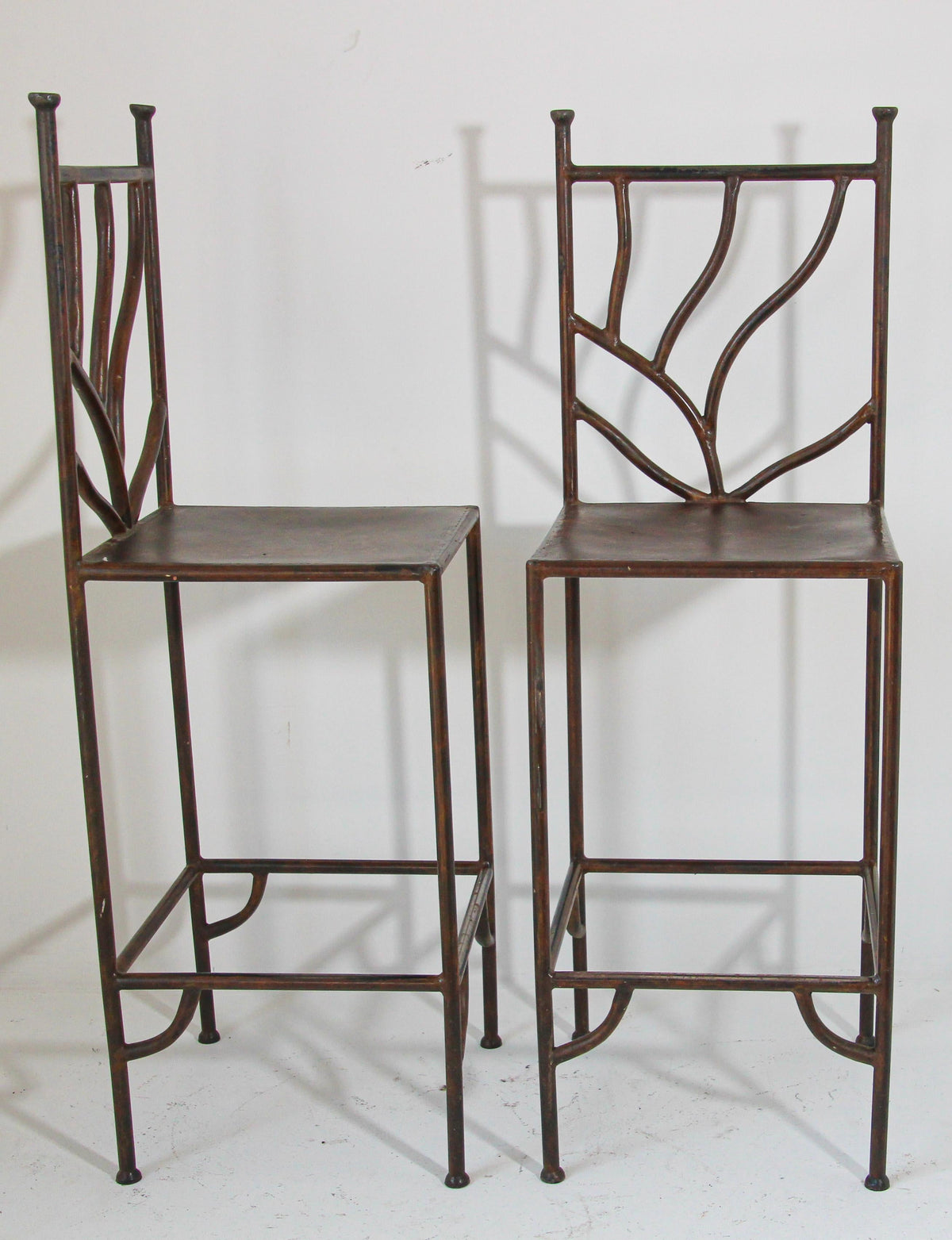 Spanish Wrought Iron Barstools with Back Set of Six — detail view 4